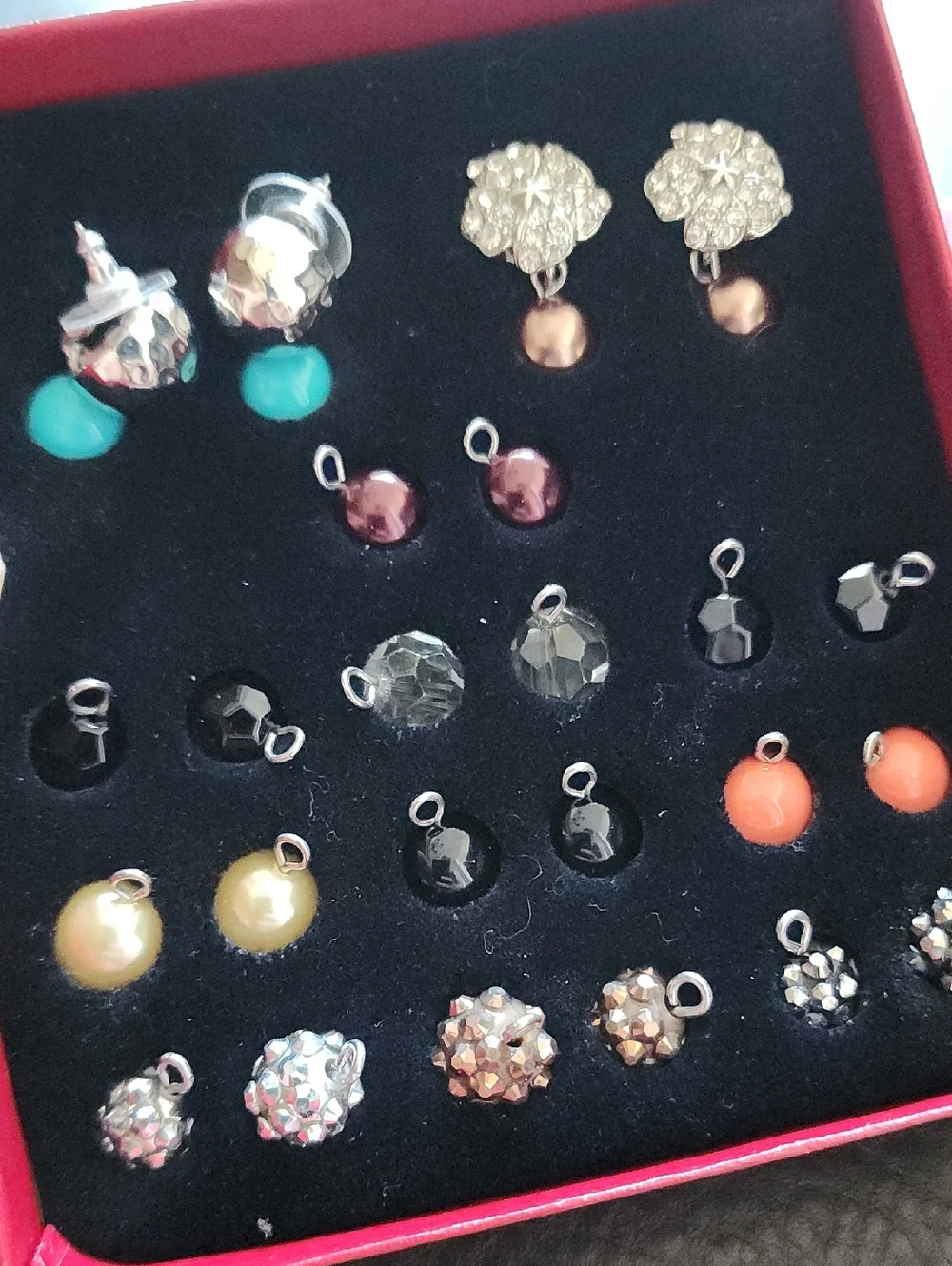 VTG Kenneth Jay Lane Red Box Interchangeable Pierced Earring Charm Set - Picture 3 of 10